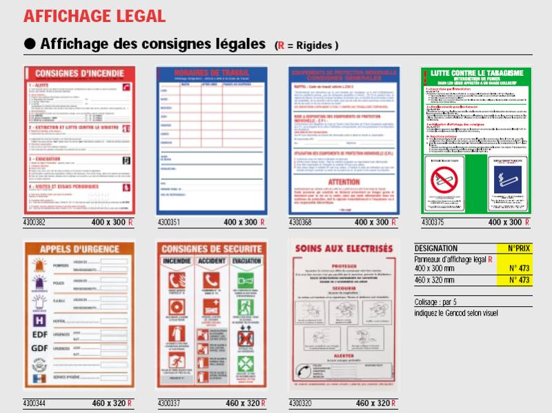 Affichage Légal - Consignes légales